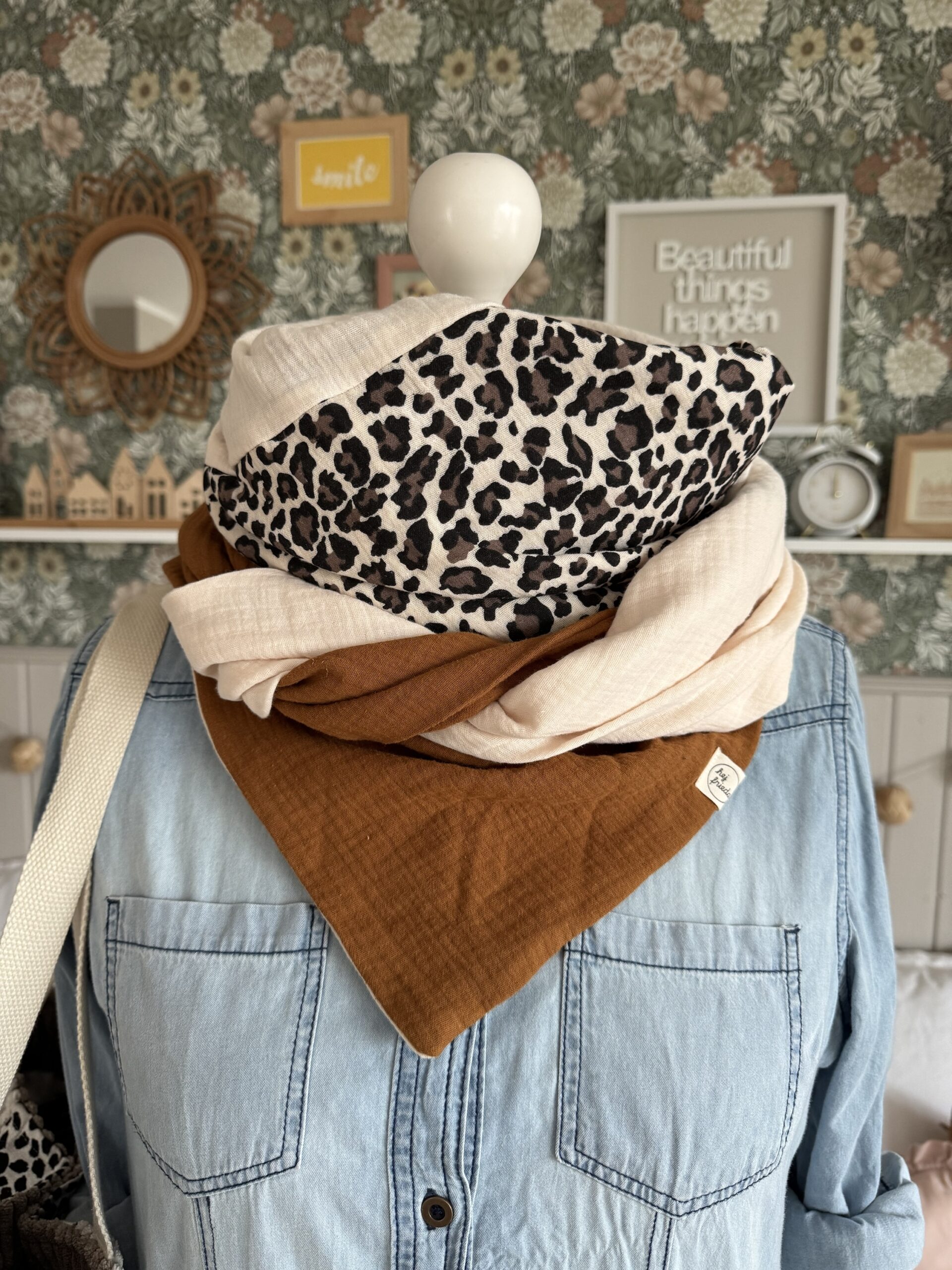 HANNA Musselintuch XL Colorblocking zimt/Leo/creme – Bild 6