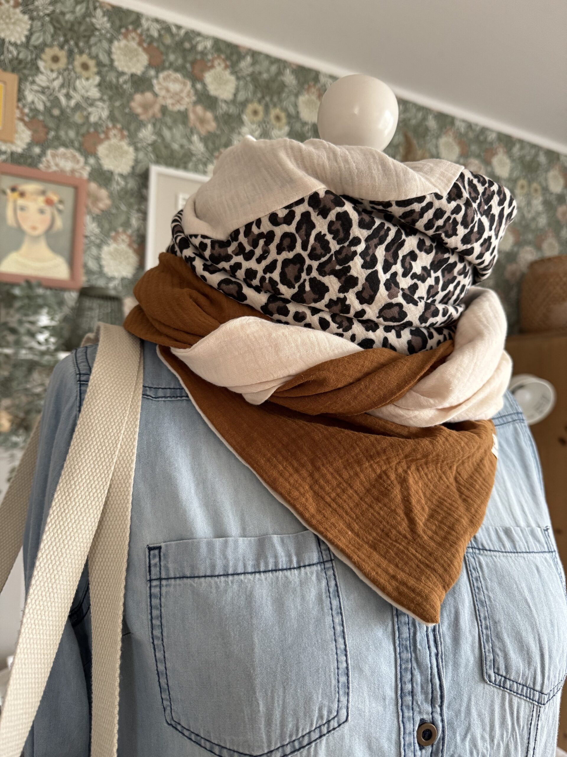 HANNA Musselintuch XL Colorblocking zimt/Leo/creme – Bild 5