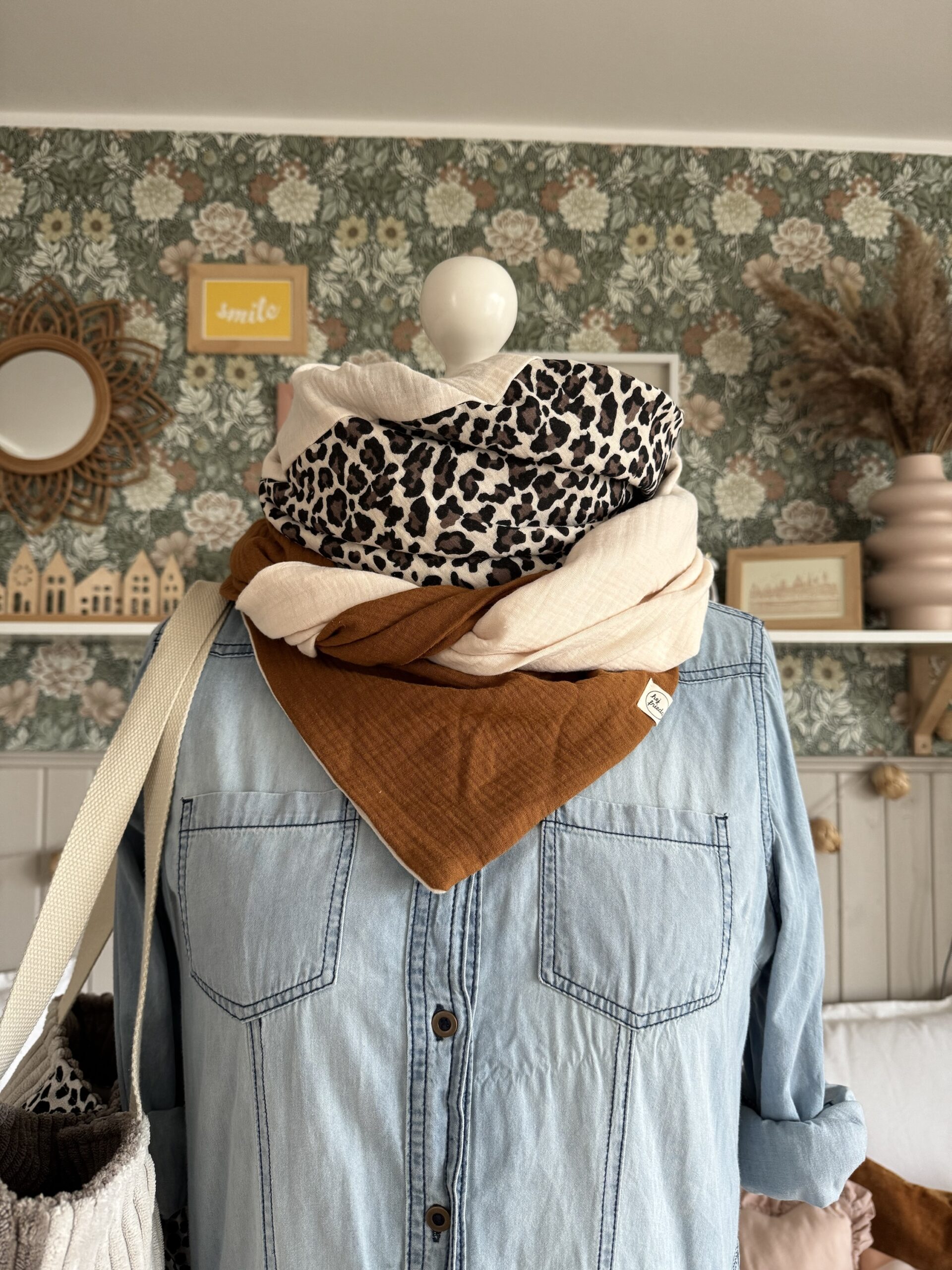 HANNA Musselintuch XL Colorblocking zimt/Leo/creme – Bild 3