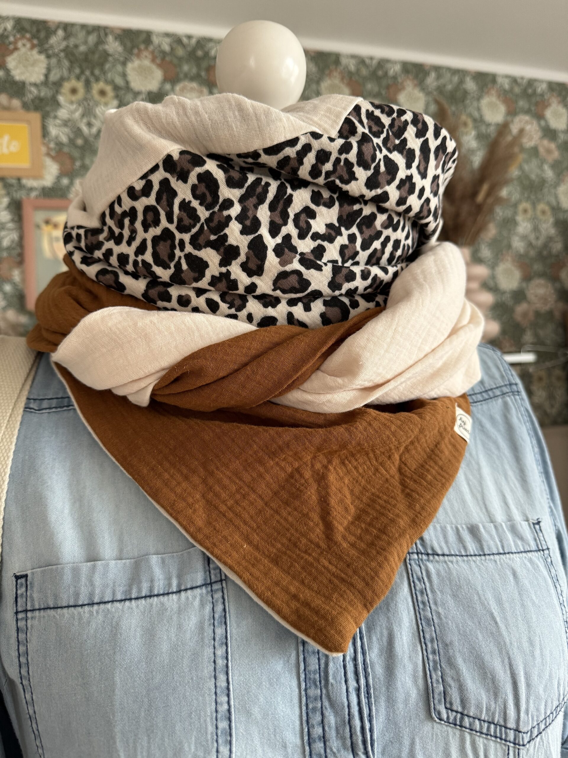 HANNA Musselintuch XL Colorblocking zimt/Leo/creme – Bild 2